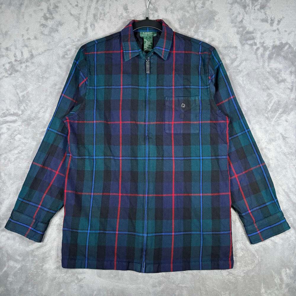 Lauren Ralph Lauren Women’s L 100% Wool Plaid Zip Jacket Tartan
